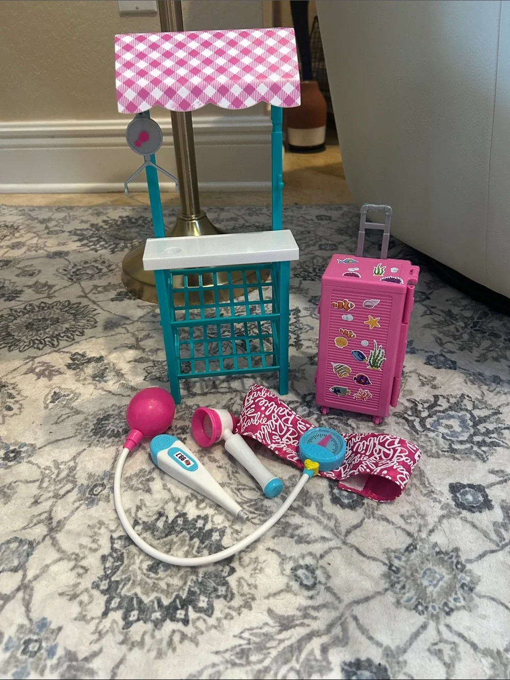 Barbie Pink & Teal grocery stand Play Medical Set with Pink Luggage